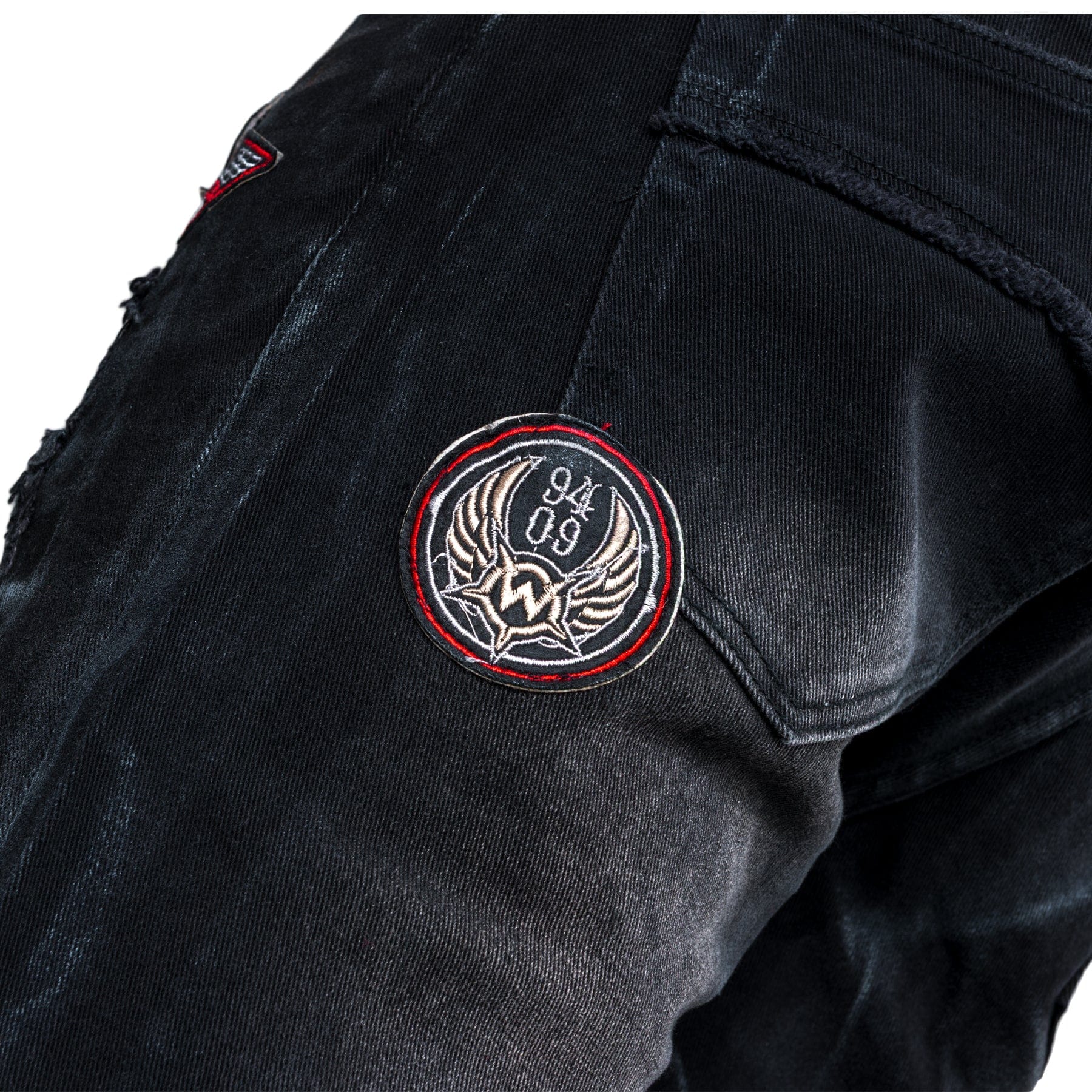 Custom Chop Shop Pants Wornstar Custom Jeans - Ready to Ship - Red Star Cropped Patchwork Jeans - Size 38