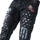 Custom Chop Shop Pants Wornstar Custom Jeans - Ready to Ship - Red Star Cropped Patchwork Jeans - Size 38