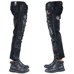 Custom Chop Shop Pants Wornstar Custom Jeans - Ready to Ship - Red Star Cropped Patchwork Jeans - Size 38