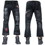 Custom Chop Shop Pants Wornstar Custom Jeans - Ready to Ship - Red Star Cropped Patchwork Jeans - Size 38