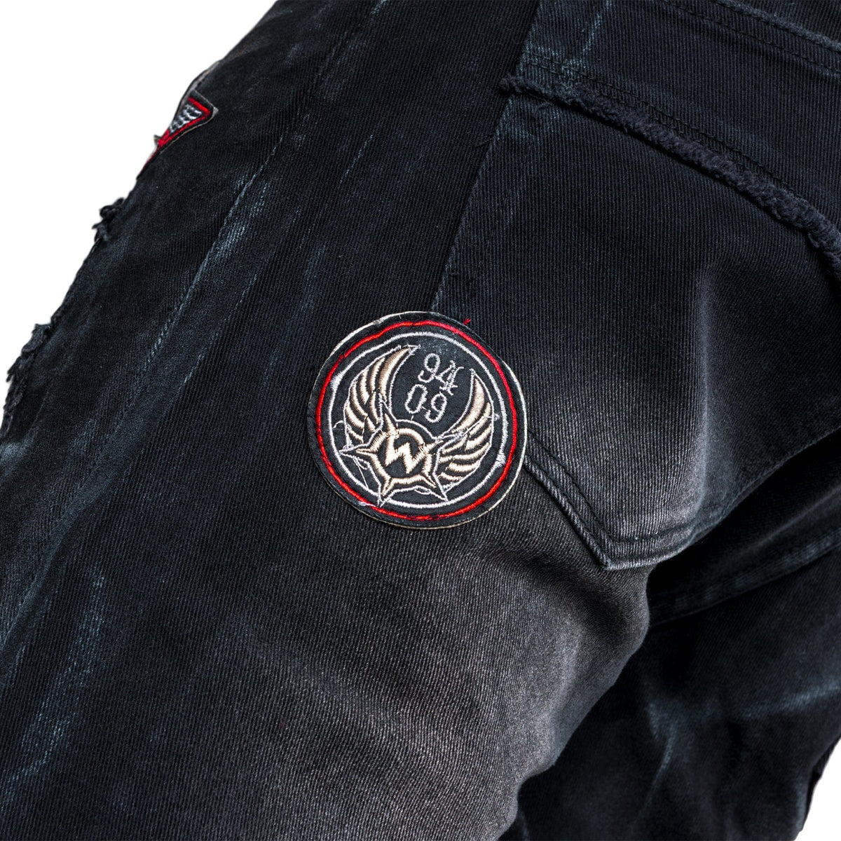 Custom Chop Shop Pants Wornstar Custom Jeans - Ready to Ship - Skull Patch Cropped Patchwork Jeans - Size 38