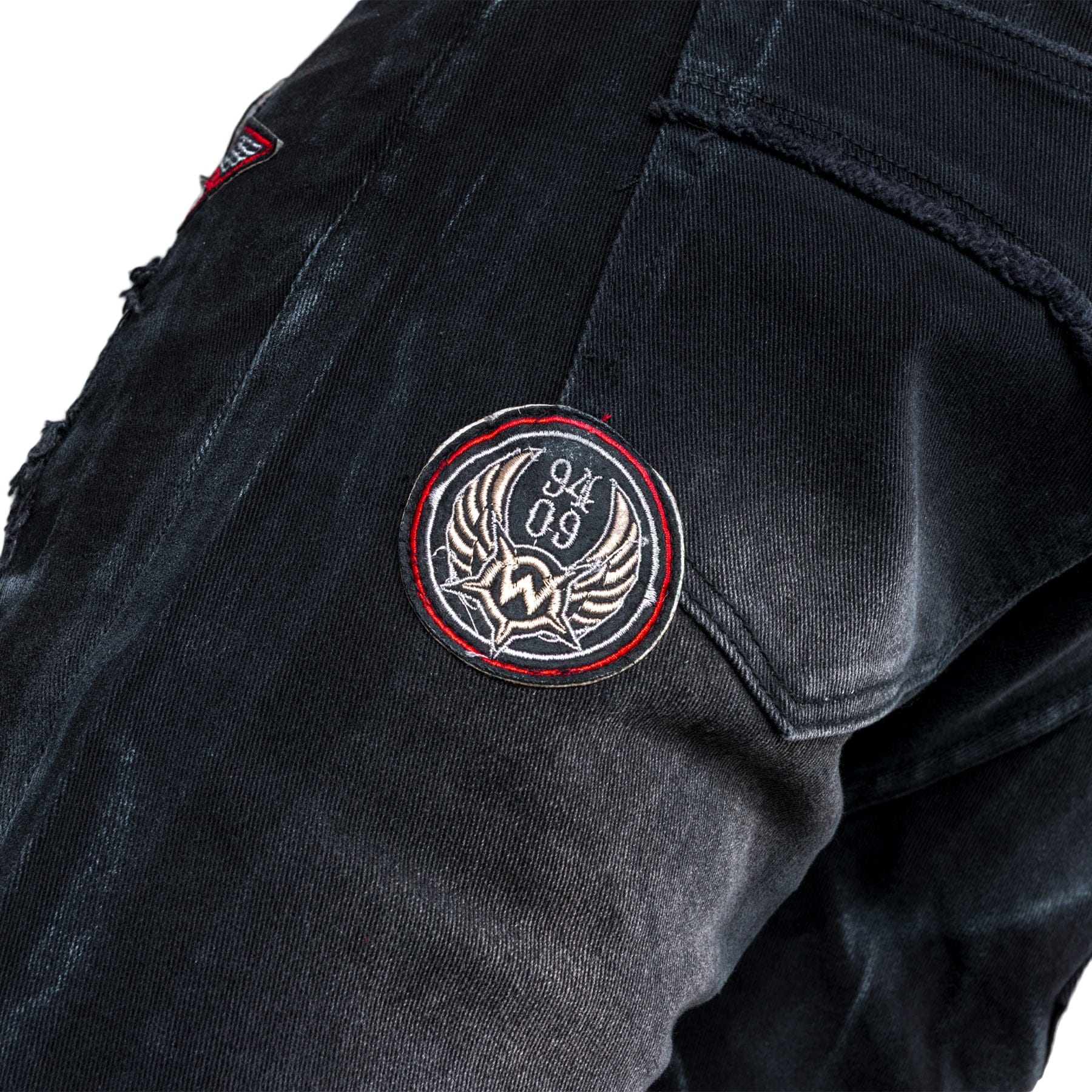 Custom Chop Shop Pants Wornstar Custom Jeans - Ready to Ship - Skull Patch Cropped Patchwork Jeans - Size 38