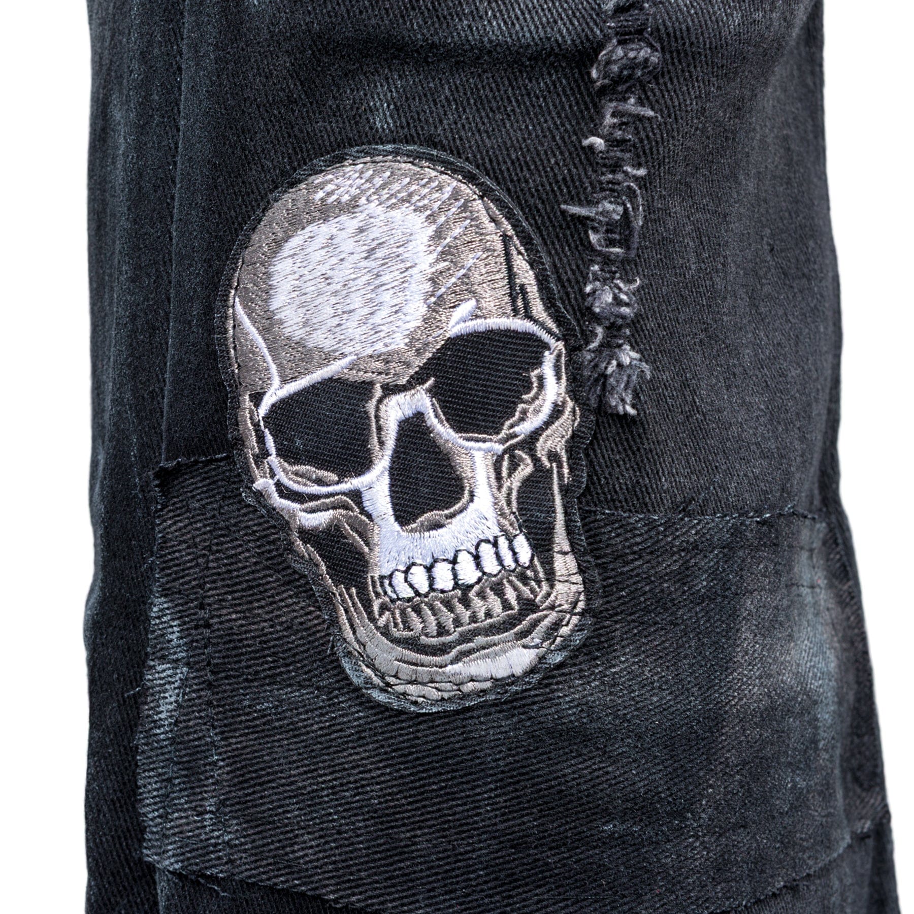Custom Chop Shop Pants Wornstar Custom Jeans - Ready to Ship - Skull Patch Cropped Patchwork Jeans - Size 38