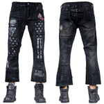 Custom Chop Shop Pants Wornstar Custom Jeans - Ready to Ship - Skull Patch Cropped Patchwork Jeans - Size 38