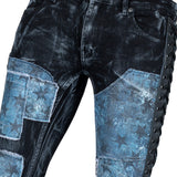 Custom Chop Shop Pants Wornstar Custom Jeans - Ready to Ship - Star Patchwork with Leather Side Lacing - Size 32x33