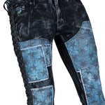 Custom Chop Shop Pants Wornstar Custom Jeans - Ready to Ship - Star Patchwork with Leather Side Lacing - Size 32x33