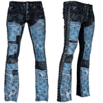 Custom Chop Shop Pants Wornstar Custom Jeans - Ready to Ship - Star Patchwork with Leather Side Lacing - Size 32x33