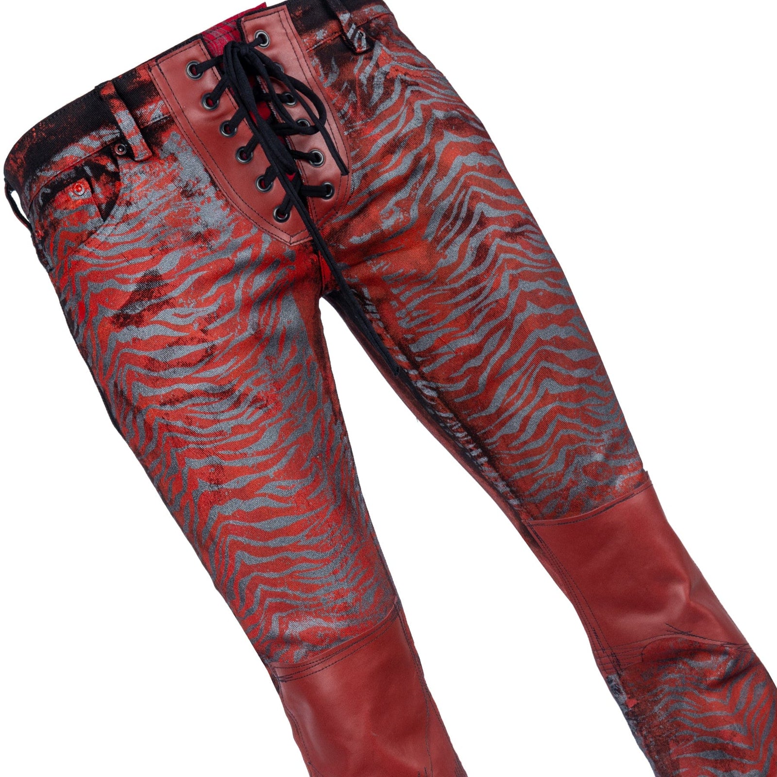 Wornstar Clothing mens custom pants. Handmade custom denim and leather rock pants.