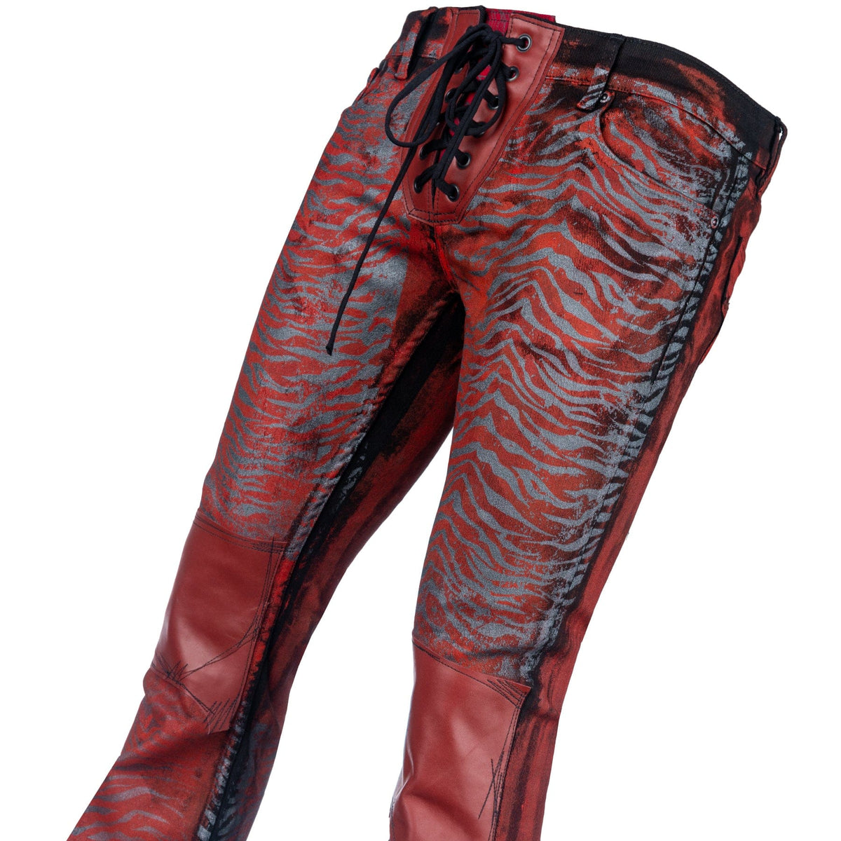 Wornstar Clothing mens custom pants. Handmade custom denim and leather rock pants.