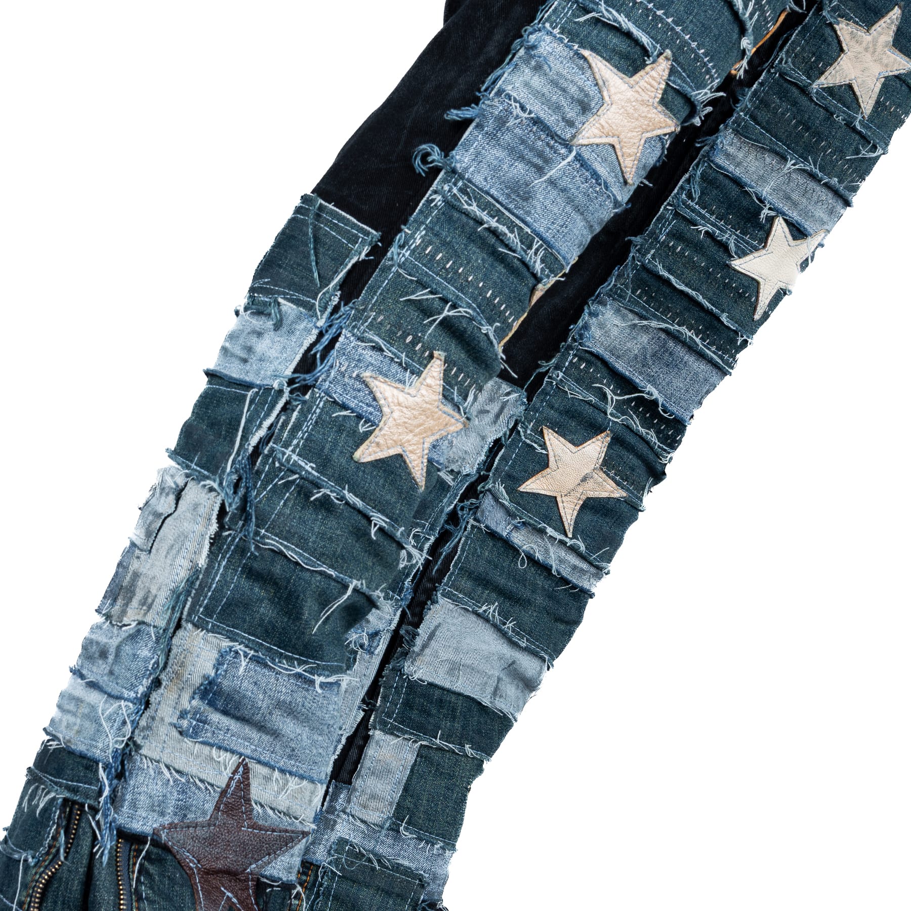 Custom Chop Shop Pants Wornstar Custom Jeans - Scars and Stars Patchwork - Ready to Ship - Size 36x31