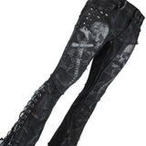 Wornstar Clothing mens custom pants. Handmade custom denim and leather rock pants. Rocker style black stretch denim custom made stage pants.