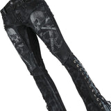 Wornstar Clothing mens custom pants. Handmade custom denim and leather rock pants. Rocker style black stretch denim custom made stage pants.