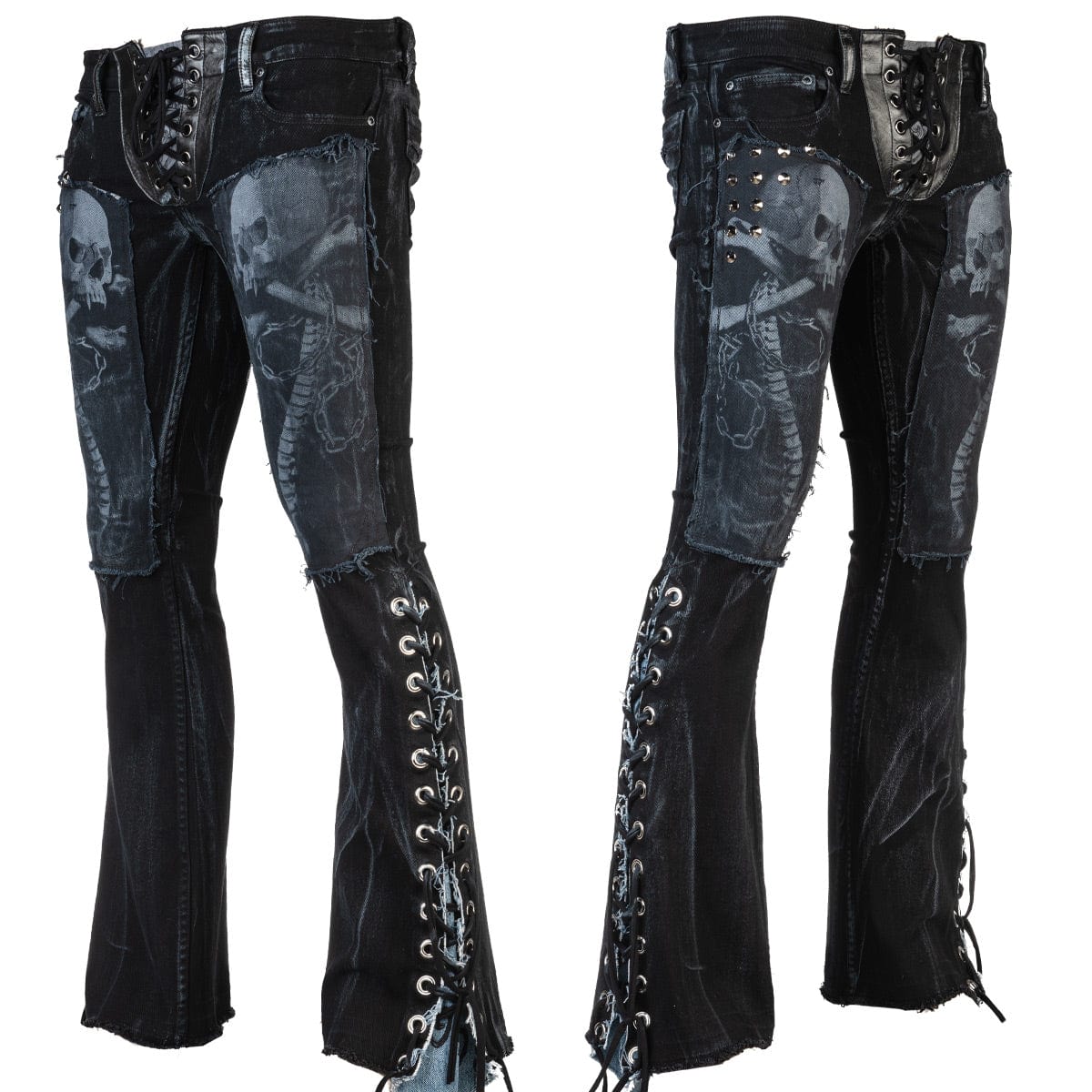 Custom Chop Shop Pants WORNSTAR CUSTOM JEANS - SKULL SPINES with lace-up fly