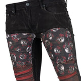 Custom Chop Shop Pants Wornstar Custom Jeans - Skulls and Roses Patchwork - Ready to Ship - Size 34x34