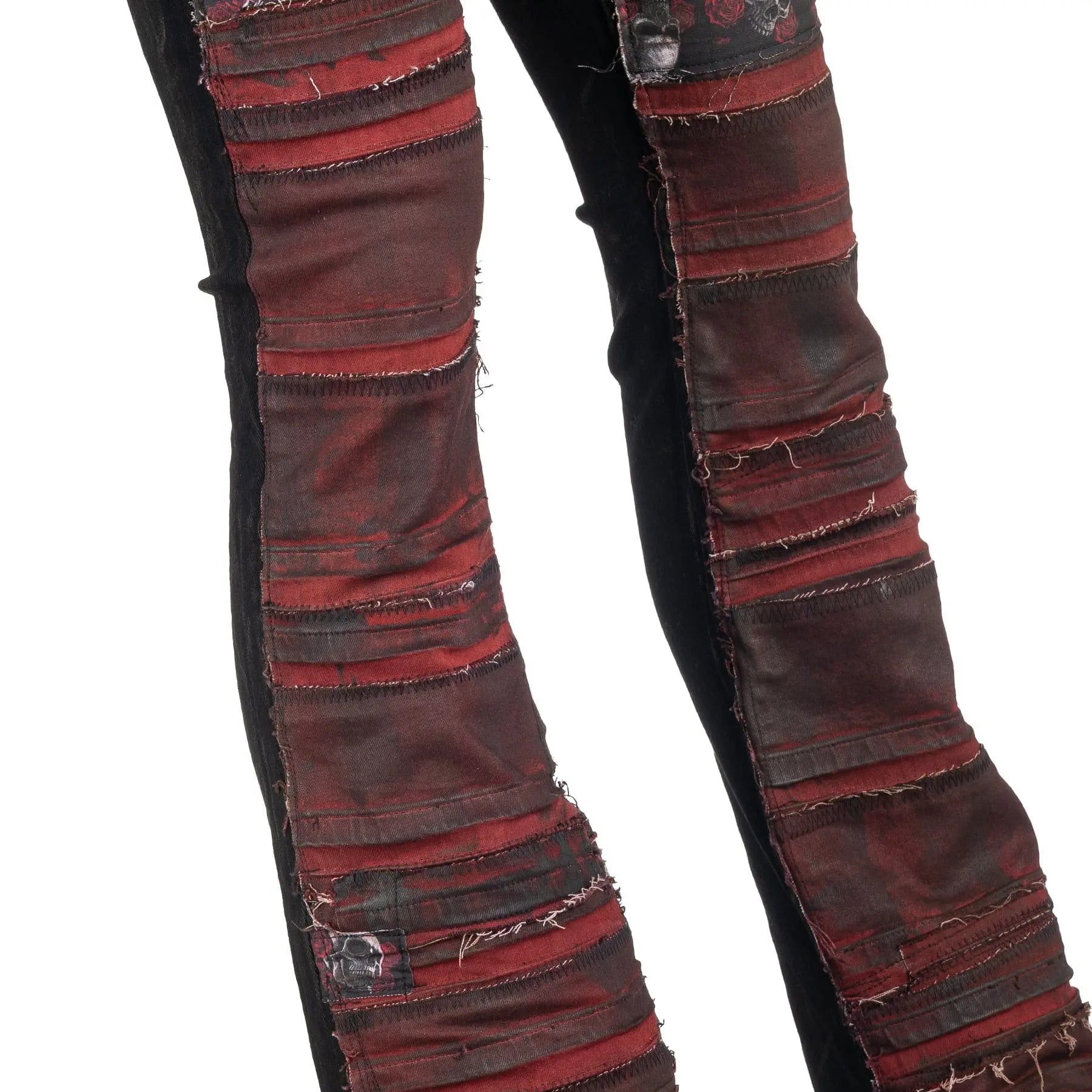 Custom Chop Shop Pants Wornstar Custom Jeans - Skulls and Roses Patchwork - Ready to Ship - Size 34x34