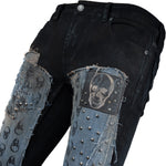 Custom Chop Shop Pants Wornstar Custom Jeans - Skully Blue Denim Patchwork - Ready to Ship