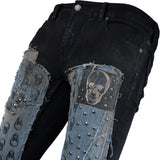 Custom Chop Shop Pants Wornstar Custom Jeans - Skully Blue Denim Patchwork - Ready to Ship