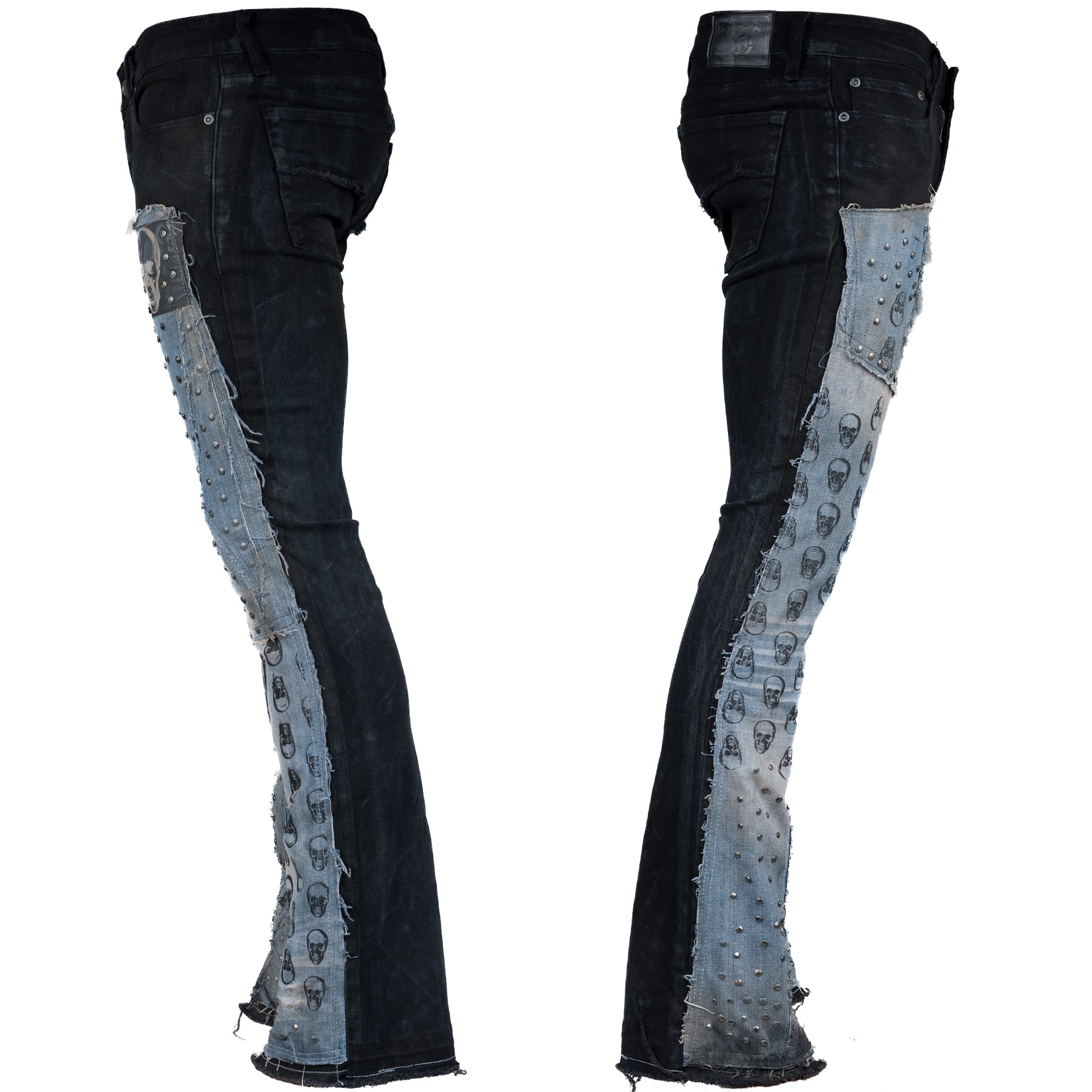 Custom Chop Shop Pants Wornstar Custom Jeans - Skully Blue Denim Patchwork - Ready to Ship