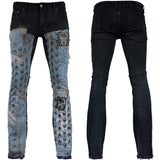 Custom Chop Shop Pants Wornstar Custom Jeans - Skully Blue Denim Patchwork - Ready to Ship