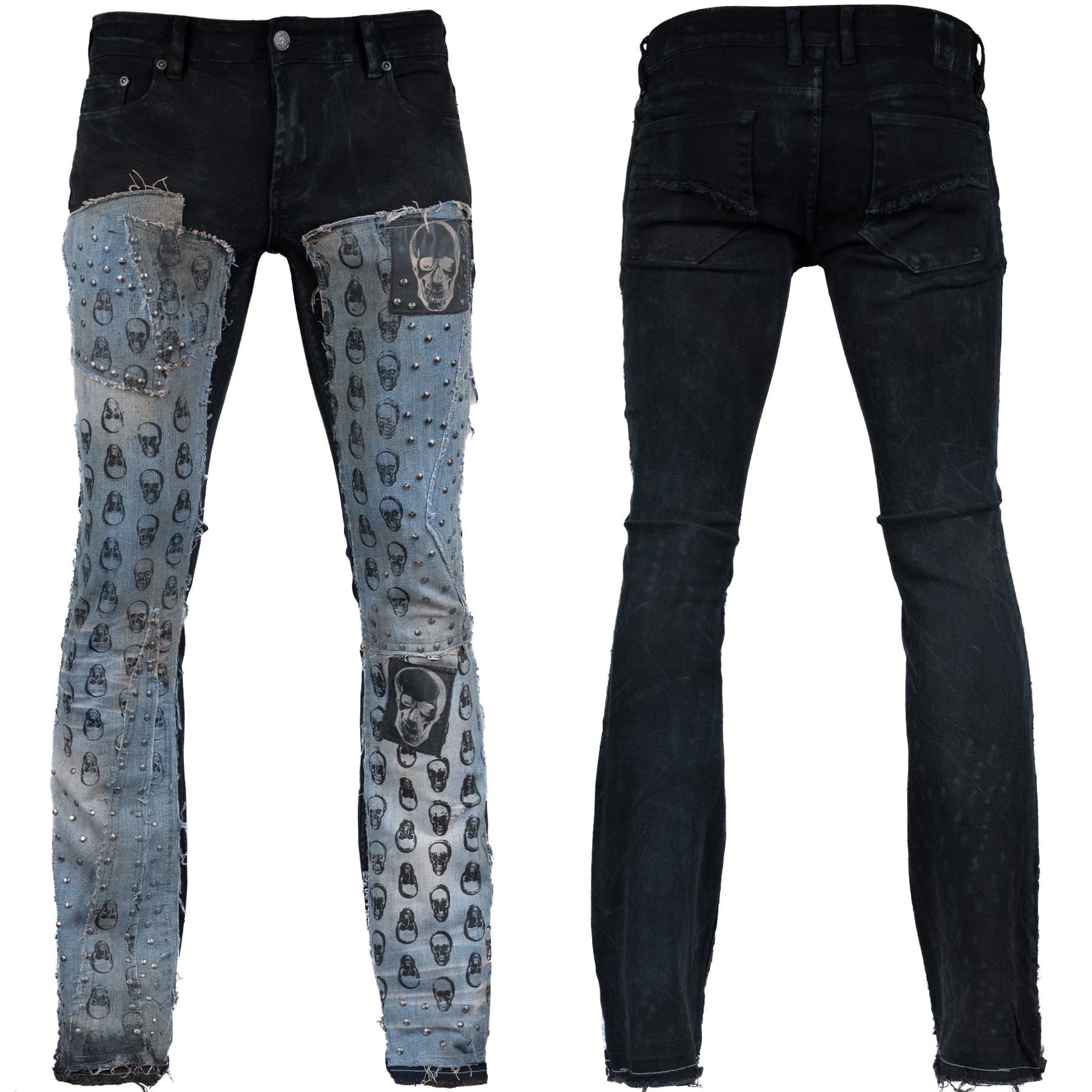 Custom Chop Shop Pants Wornstar Custom Jeans - Skully Blue Denim Patchwork - Ready to Ship