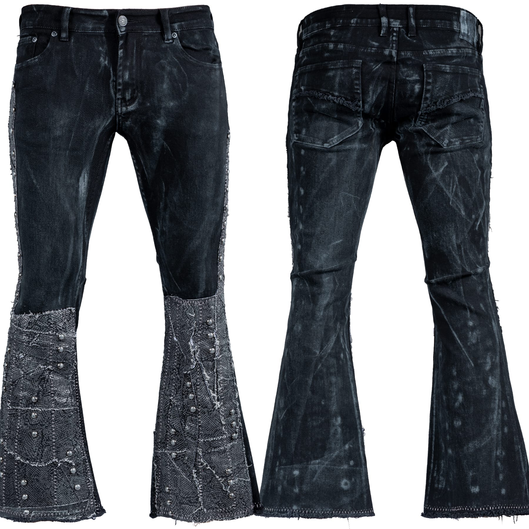 Custom Chop Shop Pants Wornstar Custom Jeans - Studded Blacksnake Patchwork - Ready to Ship