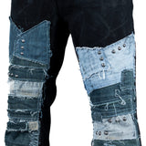 Custom Chop Shop Pants Wornstar Custom Jeans - Studded Blue Denim Patchwork- Ready to Ship - Size 38x31