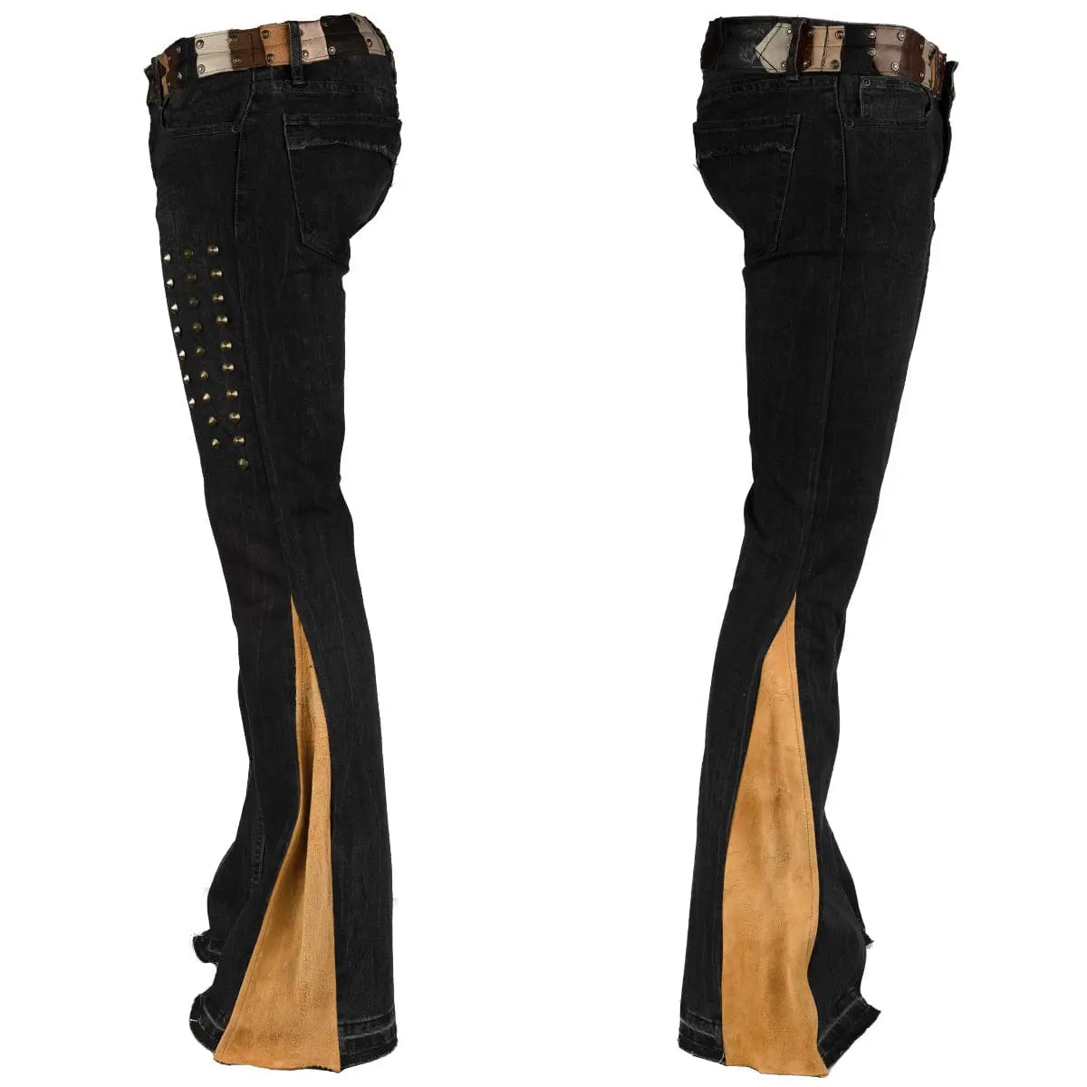 Wornstar Clothing mens custom pants. Handmade custom rocker style denim and leather rock pants.