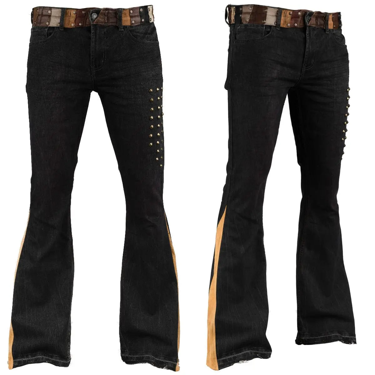 Wornstar Clothing mens custom pants. Handmade custom rocker style denim and leather rock pants.
