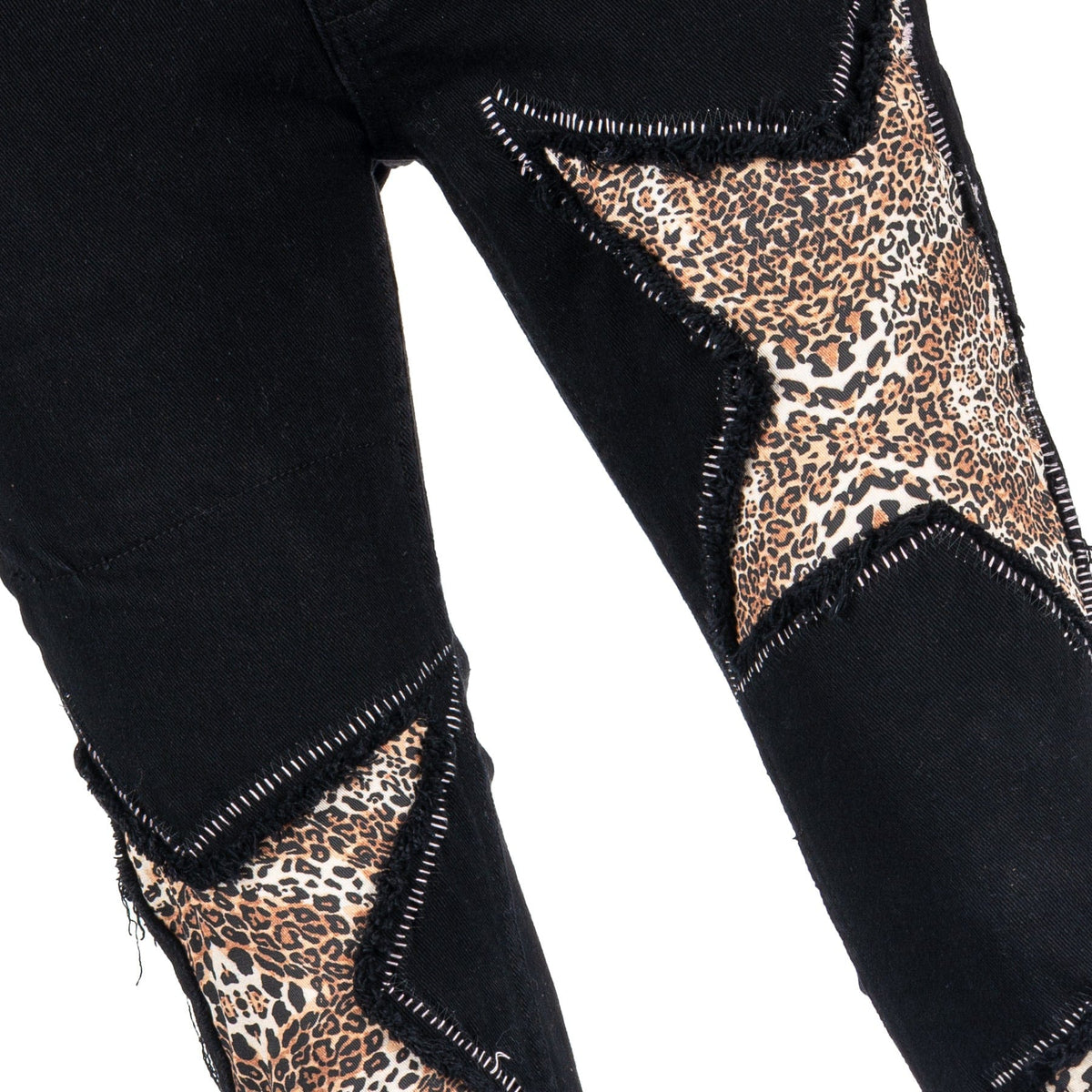 Custom Chop Shop Pants Wornstar Custom Jeans - Super Cluster Leopard Star Patchwork - Ready to Ship - Size 32x34