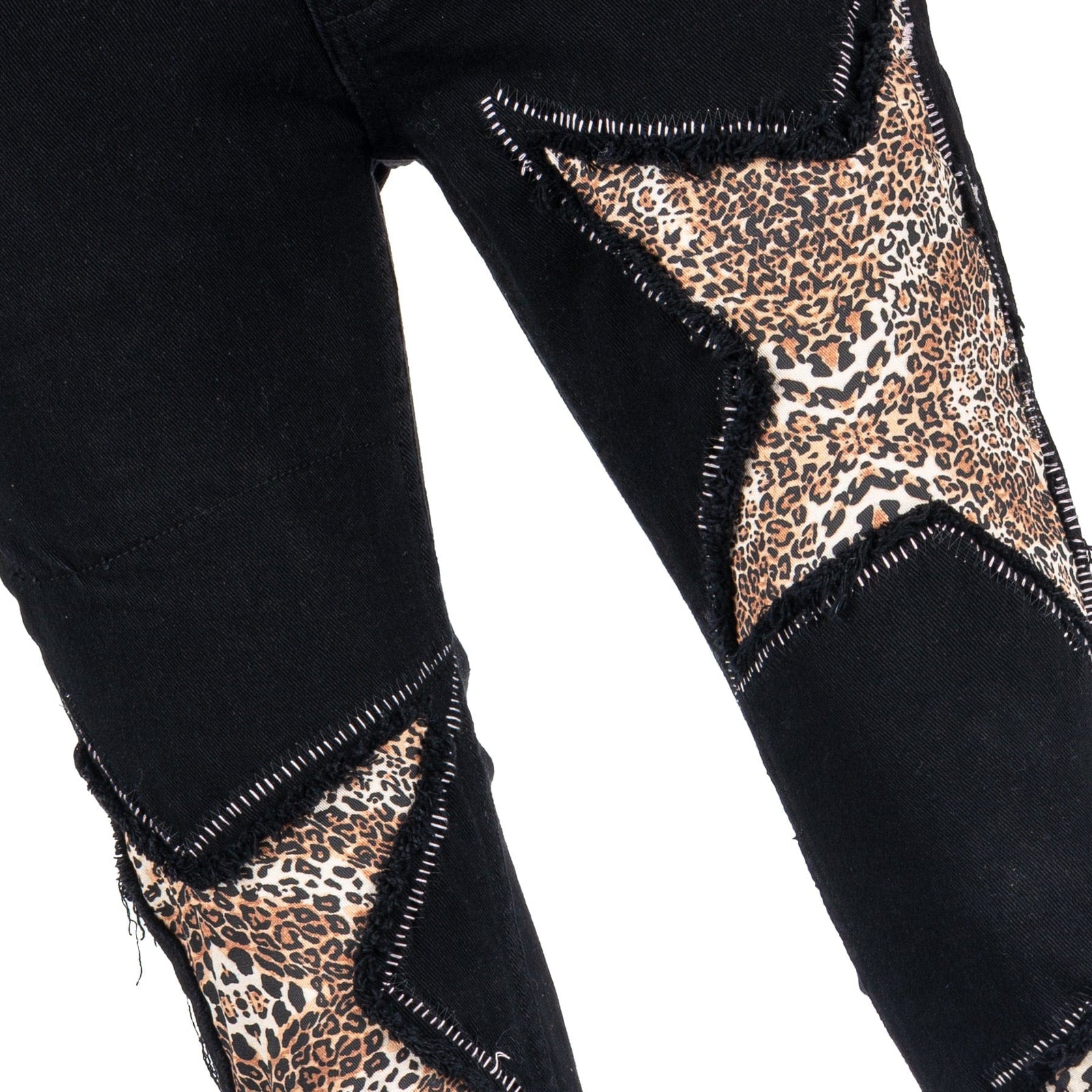 Custom Chop Shop Pants Wornstar Custom Jeans - Super Cluster Leopard Star Patchwork - Ready to Ship - Size 32x34