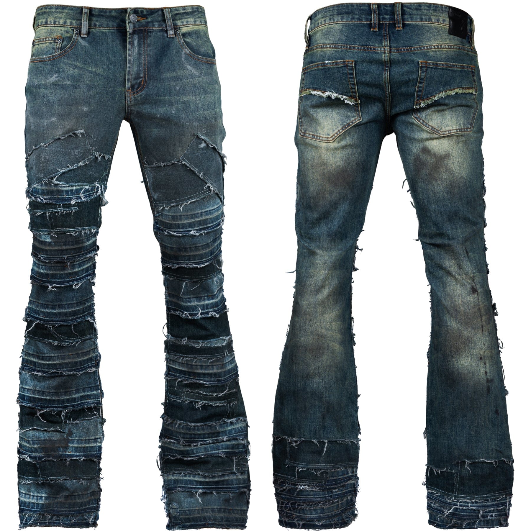Custom Chop Shop Pants Wornstar Custom Jeans - Vintage Blue Patchwork - Ready to Ship - Size 34x34