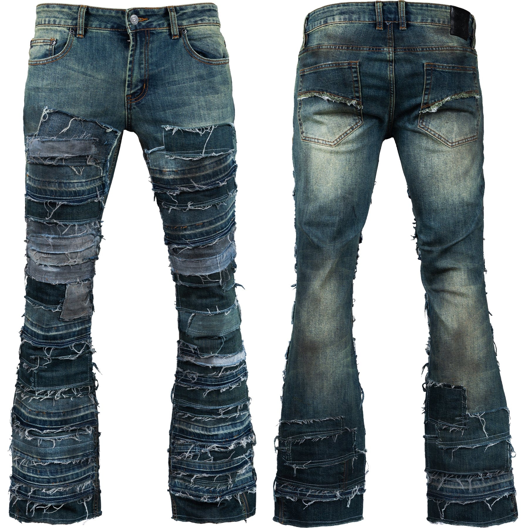 Custom Chop Shop Pants Wornstar Custom Jeans - Vintage Blue Patchwork - Ready to Ship - Size 34x34
