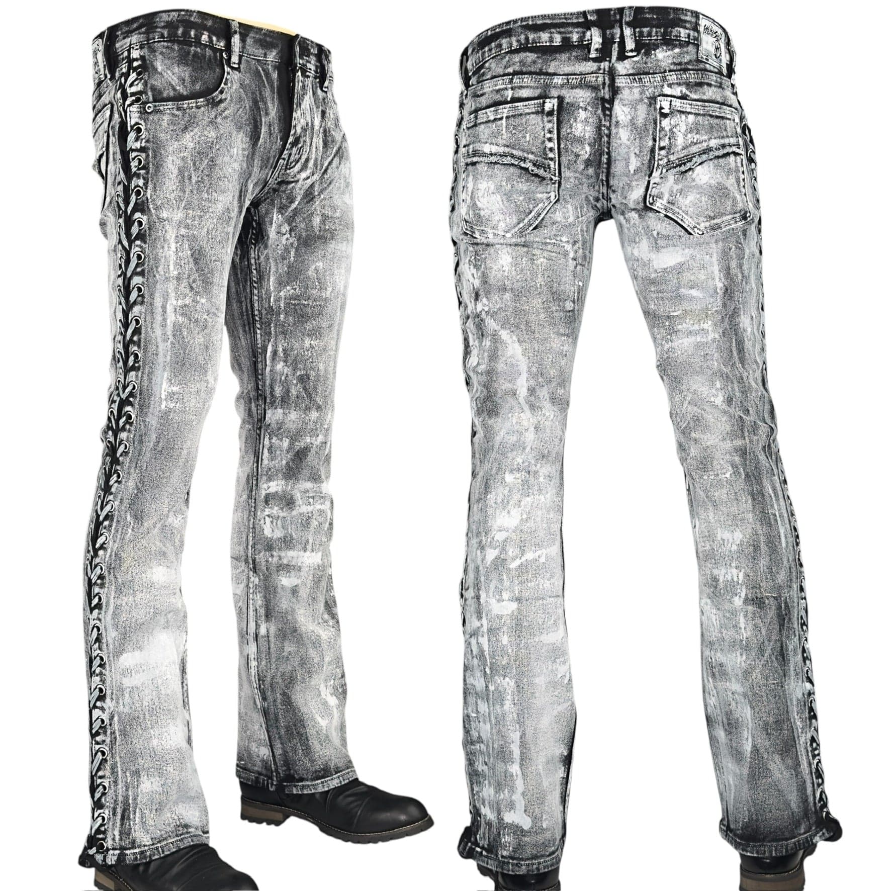 Custom Chop Shop Pants Wornstar Custom Jeans - White Frost Alloy Washed Side Laced