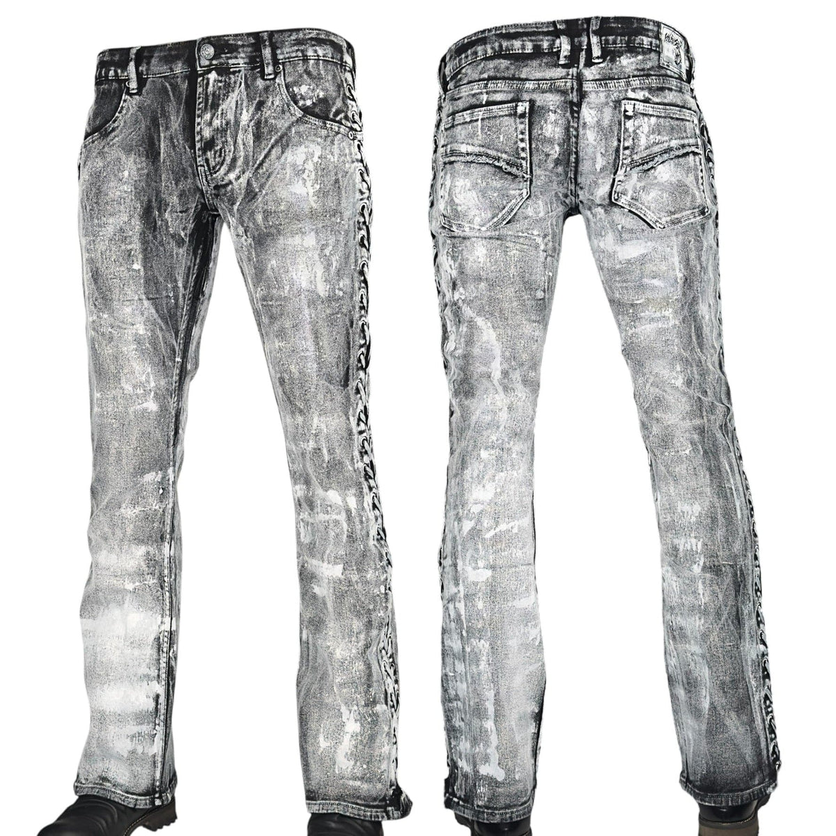 Custom Chop Shop Pants Wornstar Custom Jeans - White Frost Alloy Washed Side Laced