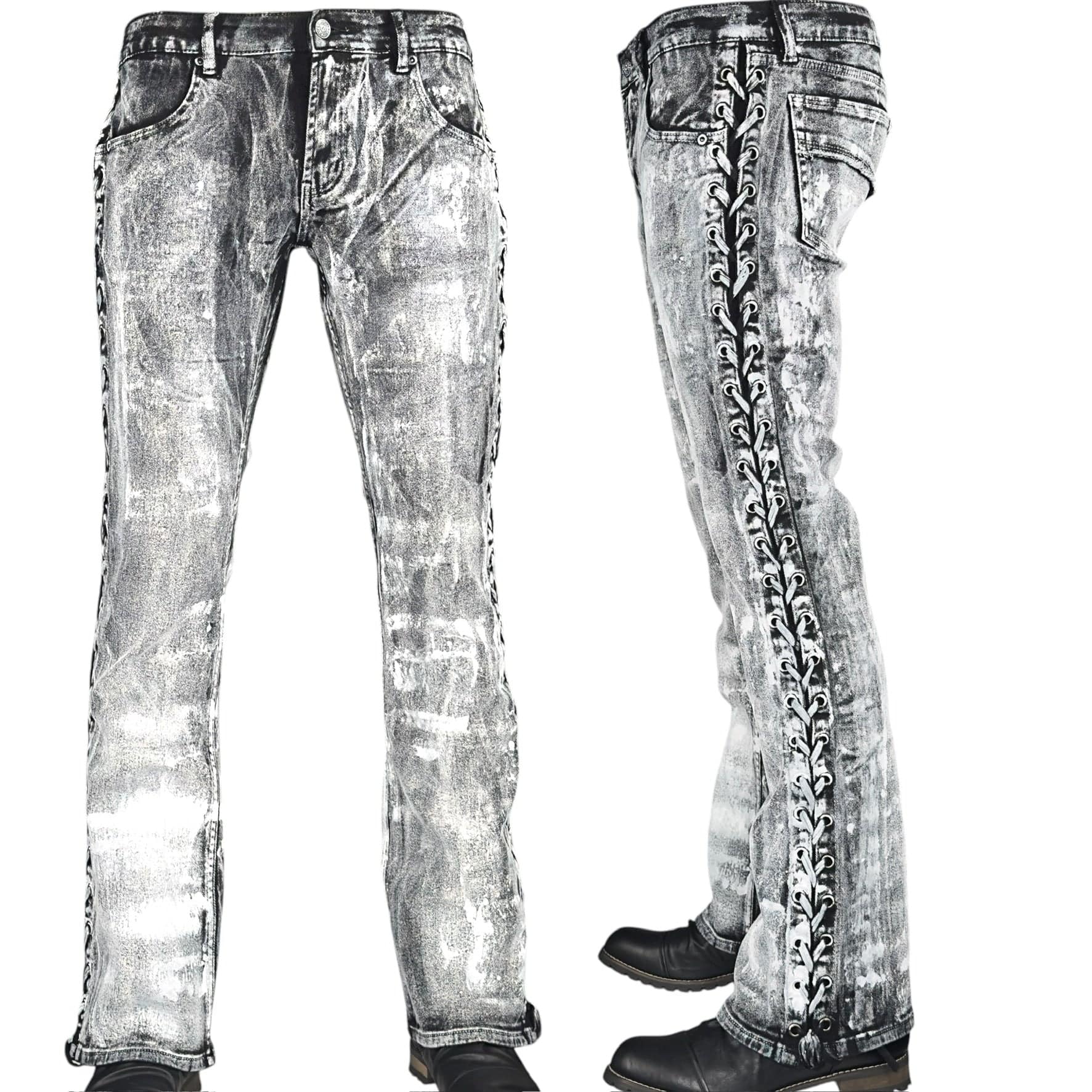 Custom Chop Shop Pants Wornstar Custom Jeans - White Frost Alloy Washed Side Laced