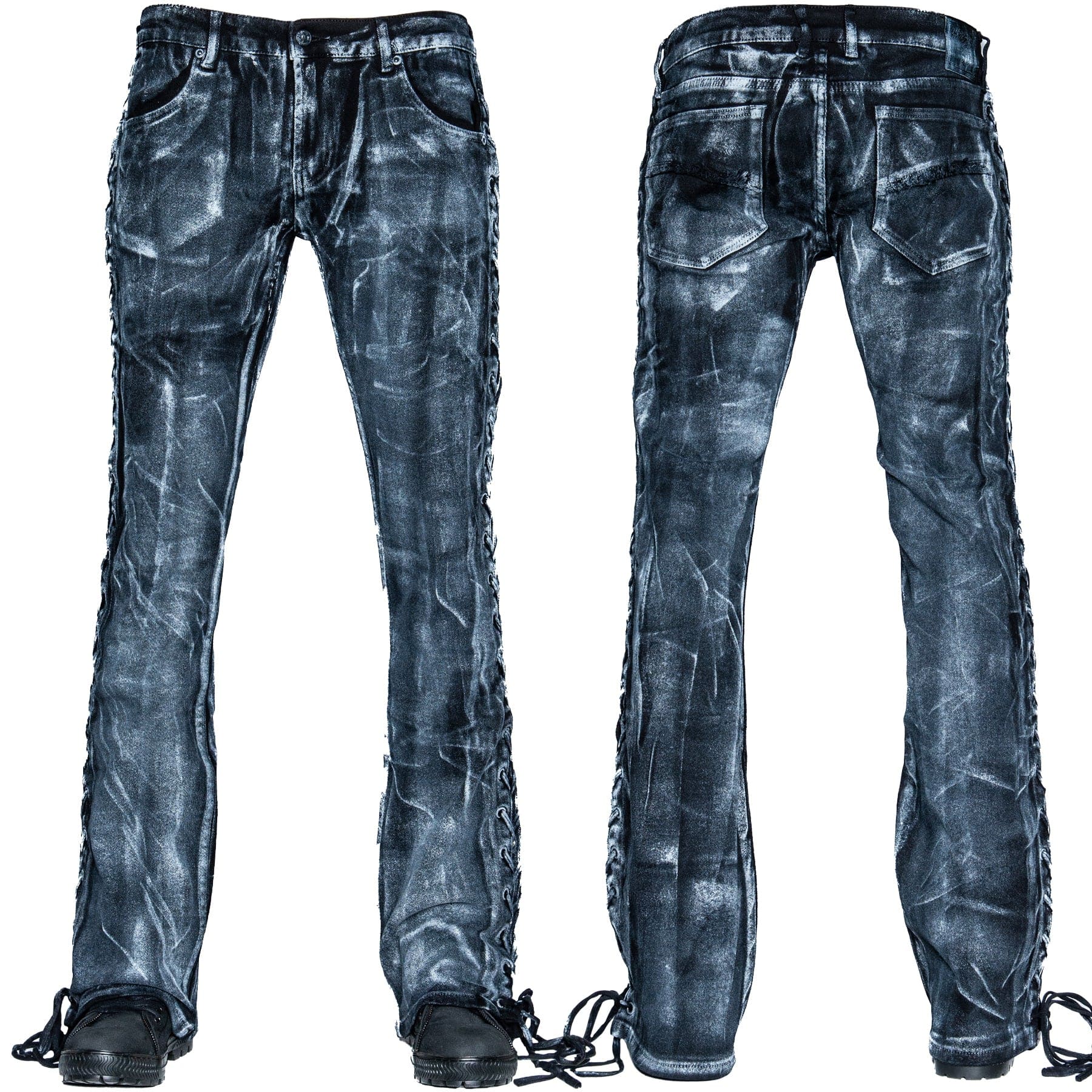 Custom Chop Shop Pants Wornstar Custom Jeans - White Pearl Alloy Wash - Side Laced Black