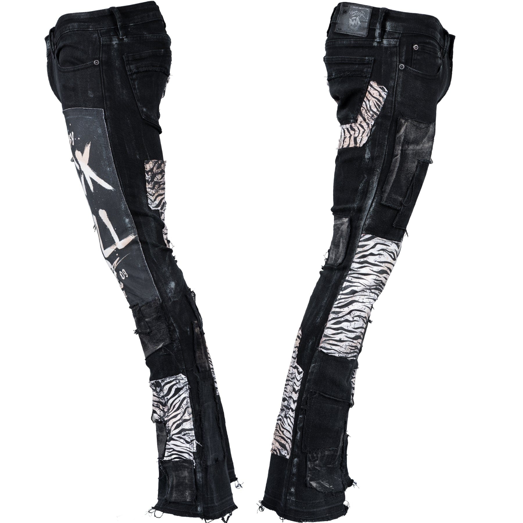 Custom Chop Shop Pants Wornstar Custom Jeans - Zebra Print Patchwork - FBRR - Ready to Ship - Size 32x32