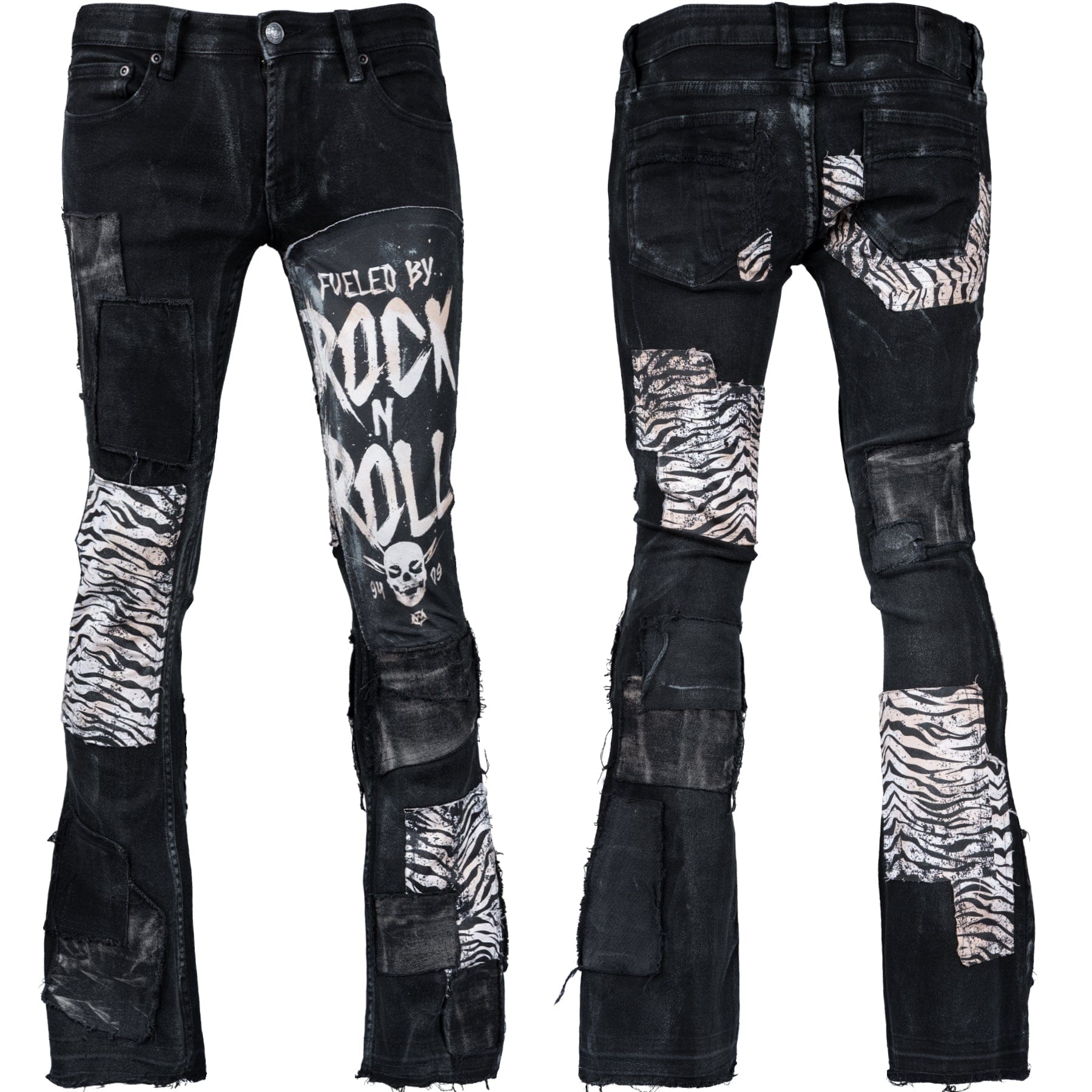 Custom Chop Shop Pants Wornstar Custom Jeans - Zebra Print Patchwork - FBRR - Ready to Ship - Size 32x32