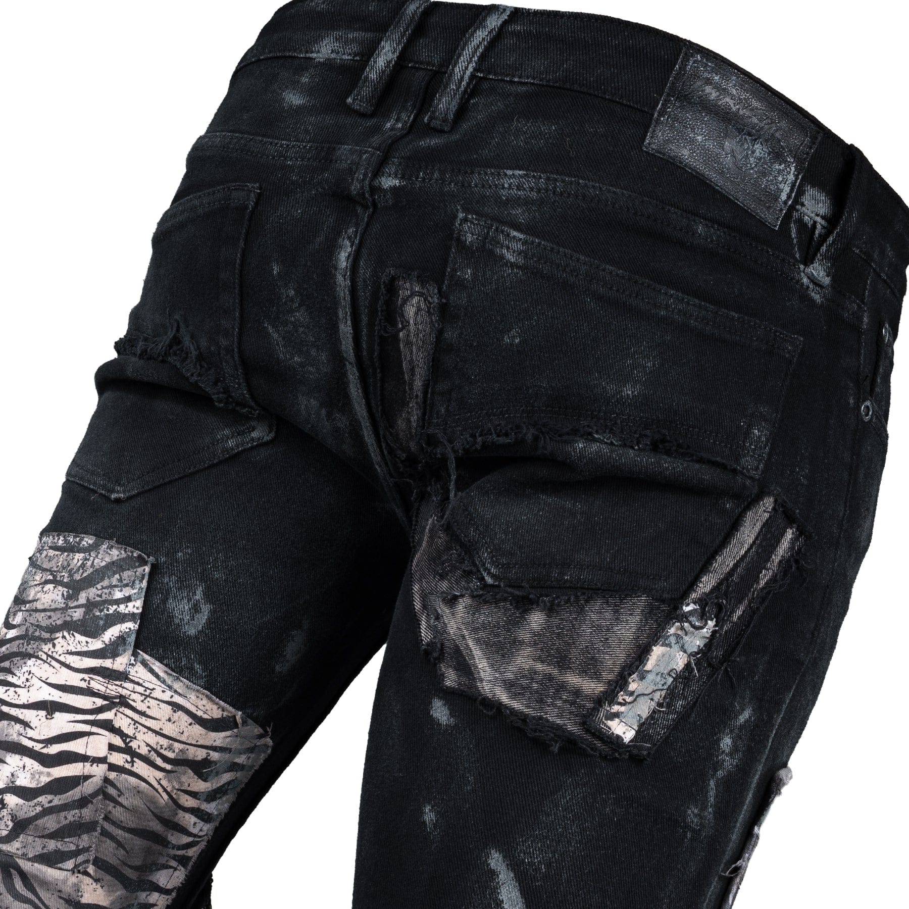 Custom Chop Shop Pants Wornstar Custom Jeans - Zebra Print Patchwork - Ready to Ship - Size 32x32