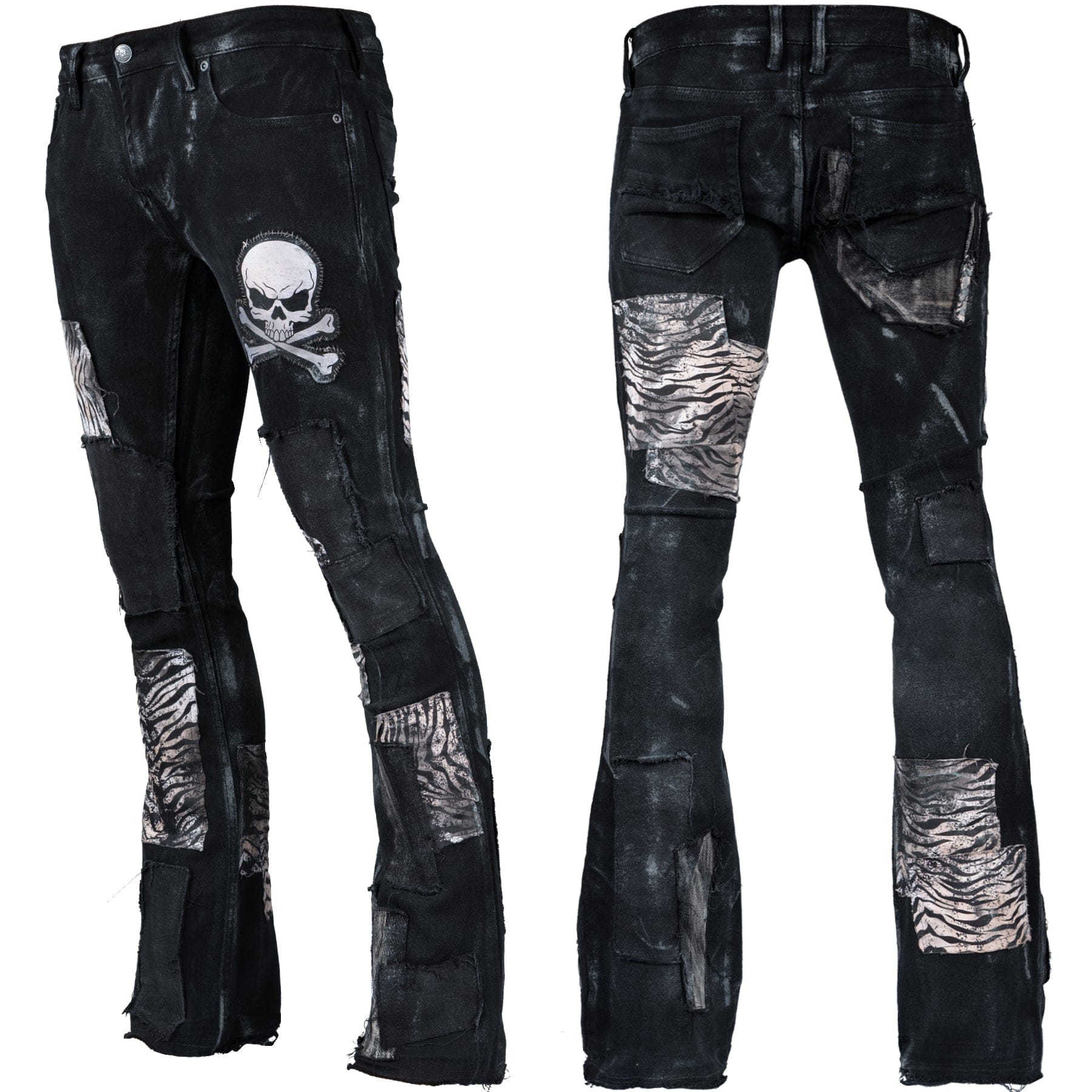 Custom Chop Shop Pants Wornstar Custom Jeans - Zebra Print Patchwork - Ready to Ship - Size 32x32