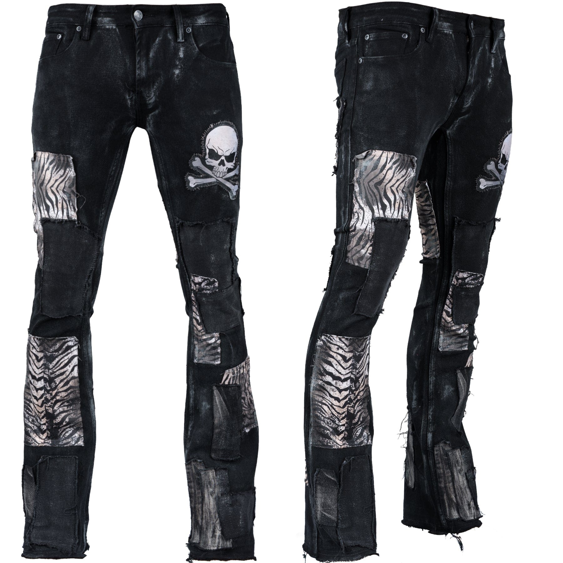Custom Chop Shop Pants Wornstar Custom Jeans - Zebra Print Patchwork - Ready to Ship - Size 32x32