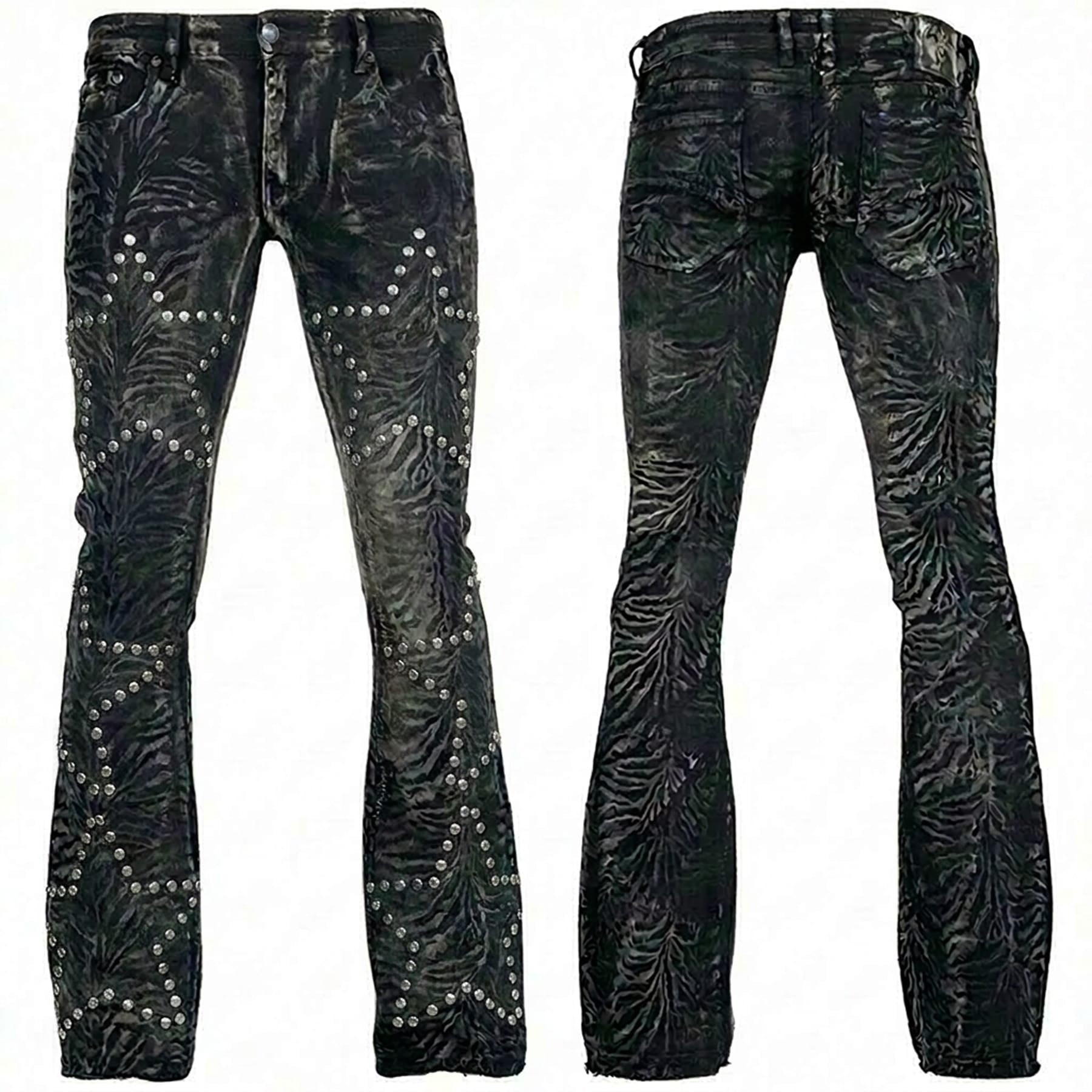 Custom Chop Shop Pants Wornstar Custom Jeans - Zebra Print Studded Stars