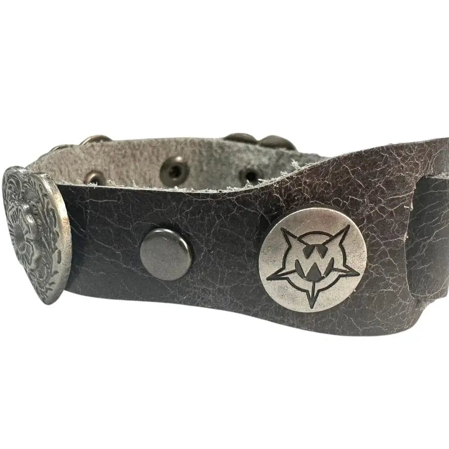 Custom Chop Shop Accessory Wornstar Custom Leather Bracelet - Hearts - Black Leather