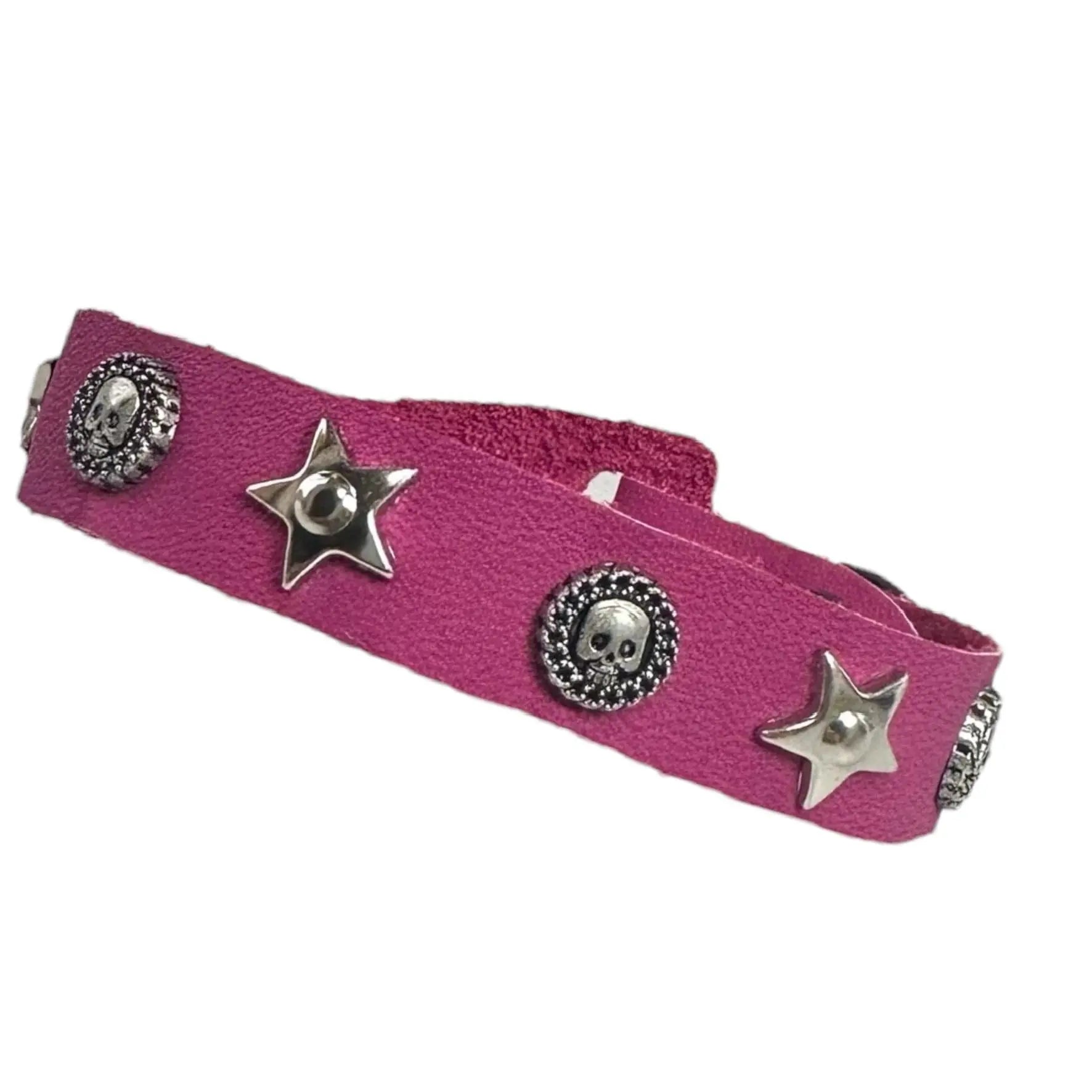 Custom Chop Shop Accessory Wornstar Custom Leather Bracelet - Hot Pink Leather - WSCWB25-003