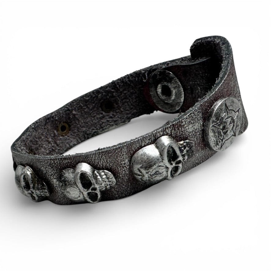 Custom Chop Shop Accessory Wornstar Custom Leather Bracelet - Silvered Skulls