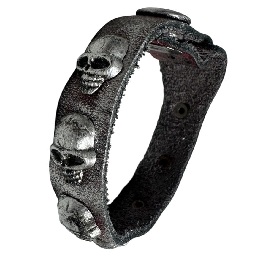 Custom Chop Shop Accessory Wornstar Custom Leather Bracelet - Silvered Skulls