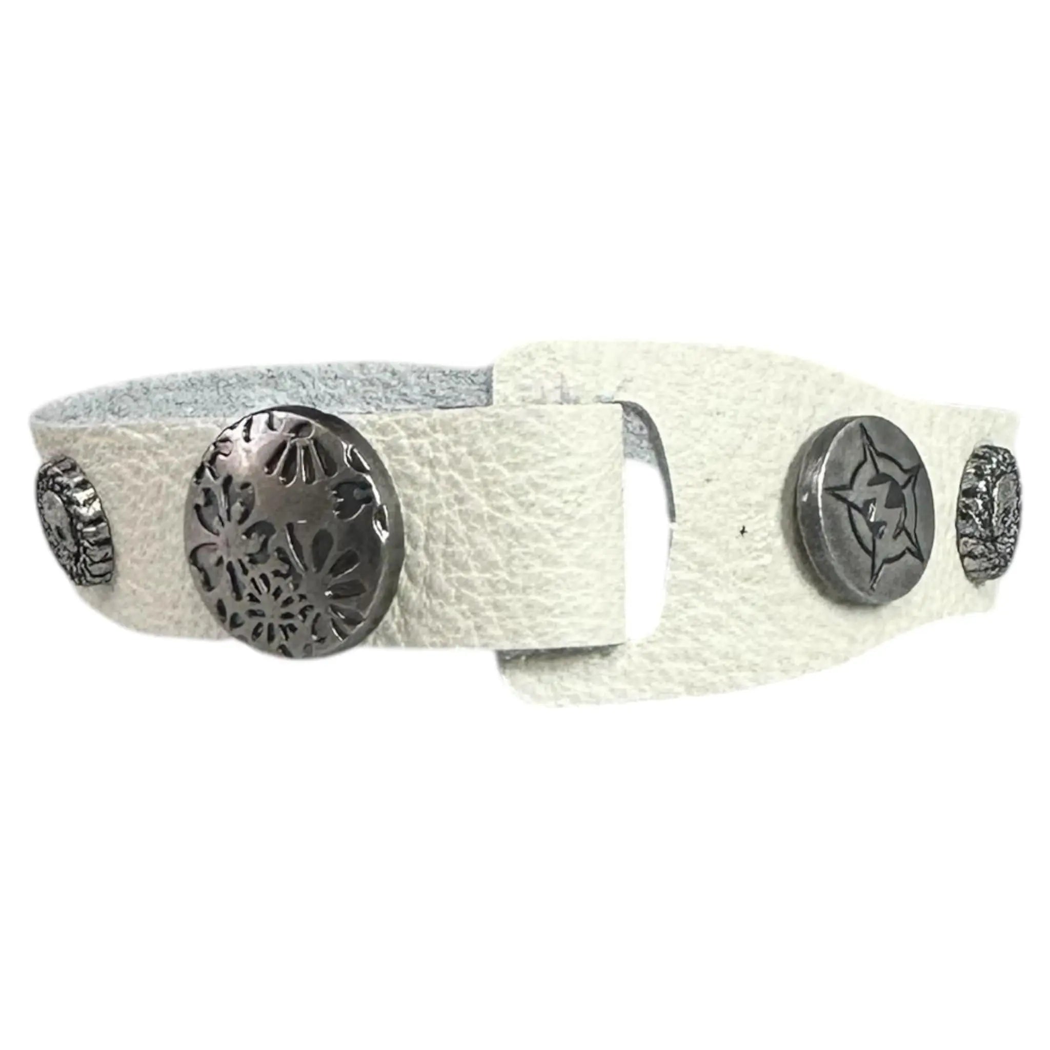 Custom Chop Shop Accessory Wornstar Custom Leather Bracelet - White Leather - WSCWB25-002