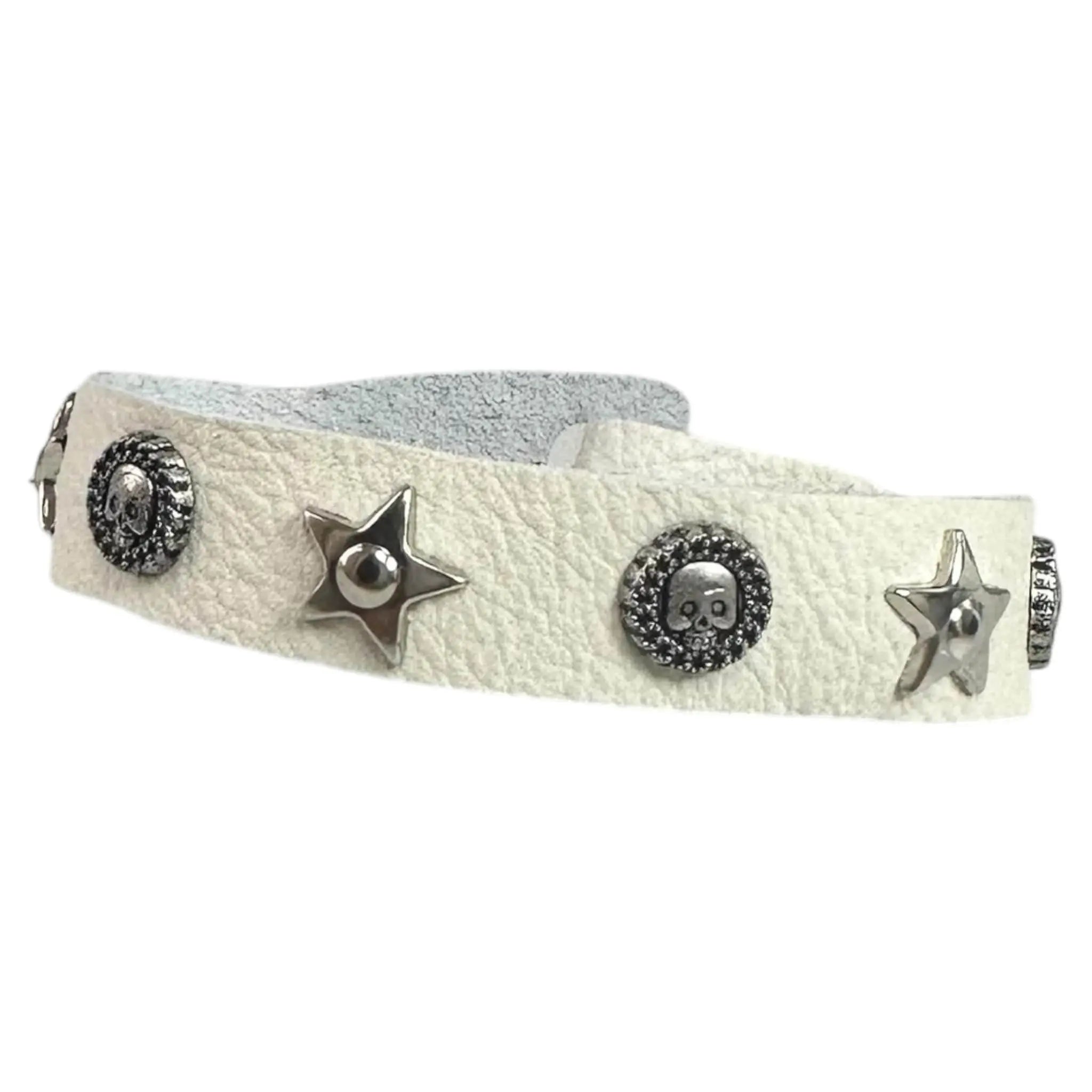 Custom Chop Shop Accessory Wornstar Custom Leather Bracelet - White Leather - WSCWB25-003
