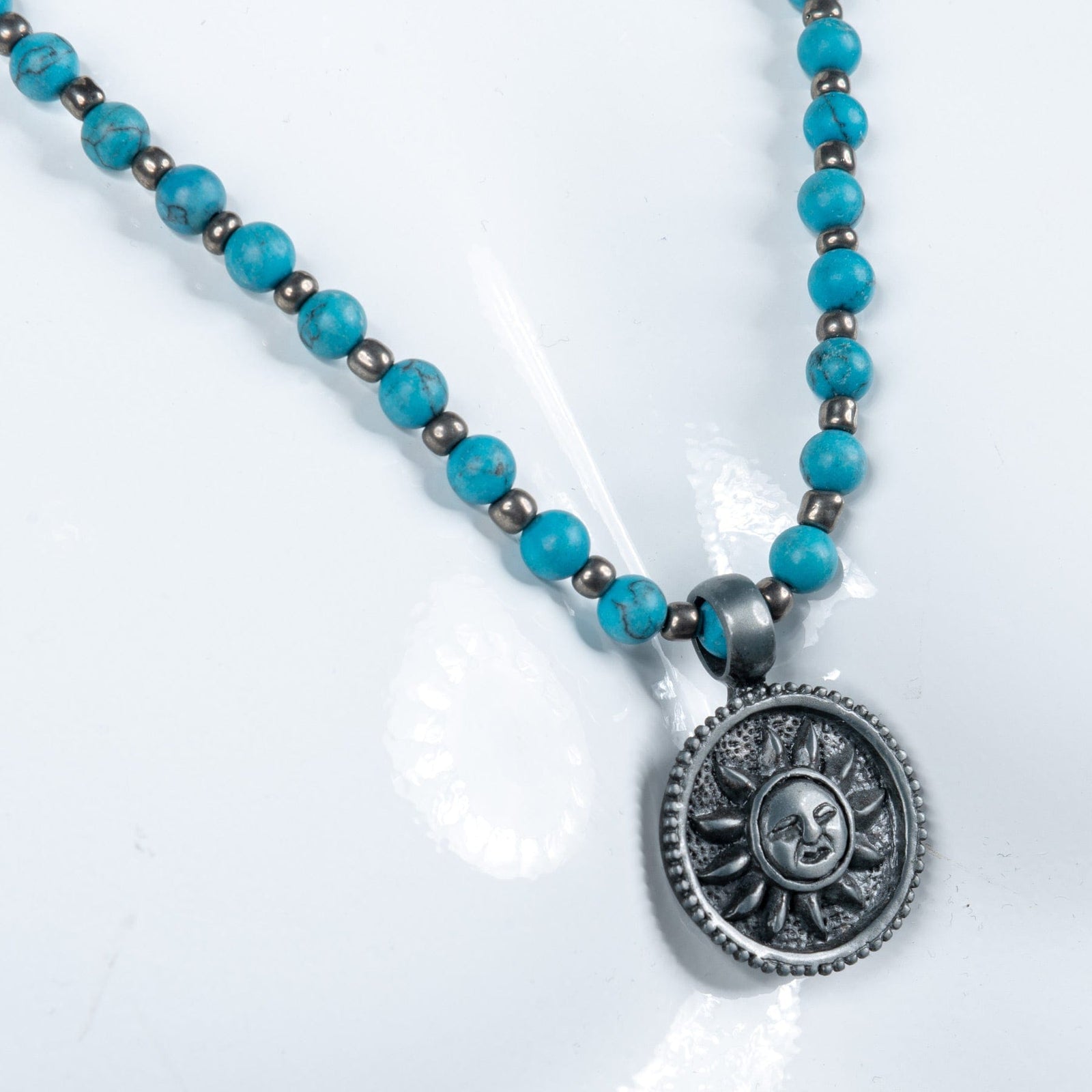 Custom Chop Shop Accessory Wornstar Custom Necklace - Blue Stone with Sun Charm - Ready to Ship