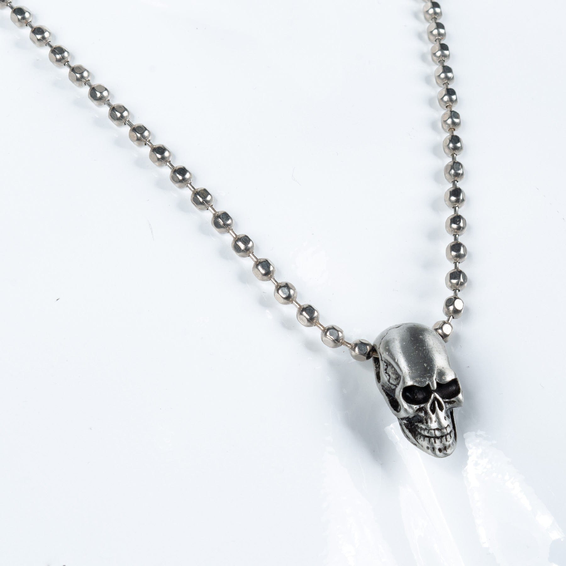 Custom Chop Shop Accessory Wornstar Custom Necklace - Metal Skull on Faceted Ball Chain - Ready to Ship